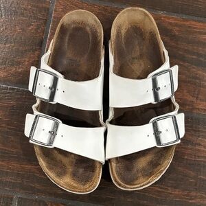 Birkenstock White Double-Buckle Slide Sandals
